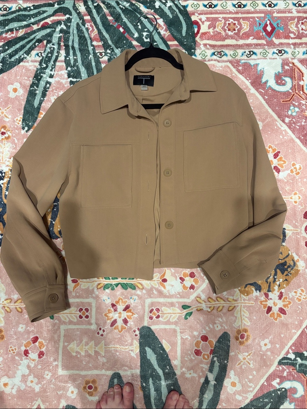 Tahari Cropped Blazer Jacket in Tan